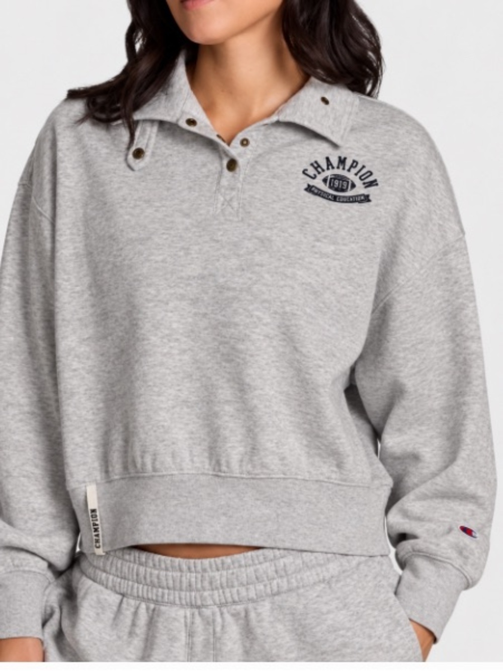 Champion Women’s 2X 1/4 Snap Crop Pullover Ash Heather Relaxed Fit -MSRP $40 NWT